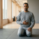 Athlete kneeling in controlled breathing practice