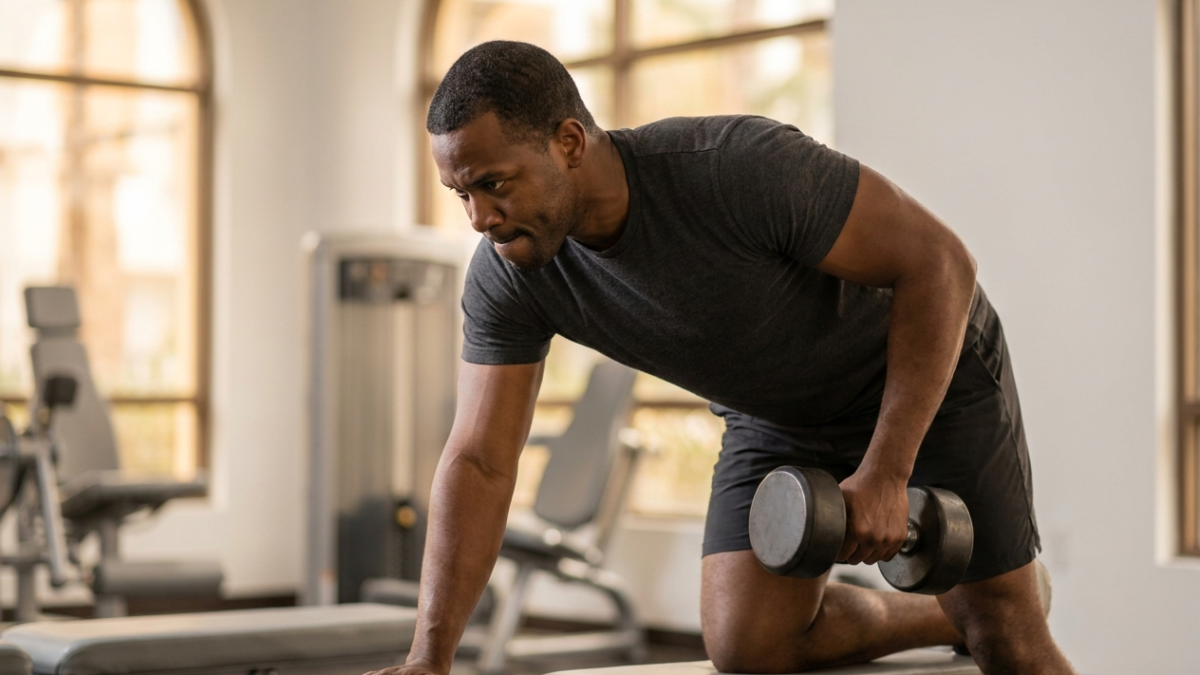 Athlete performing a controlled strength movement