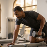 Athlete performing a controlled strength movement