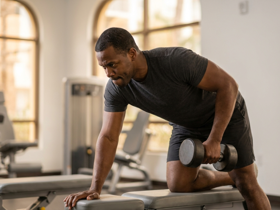 Athlete performing a controlled strength movement