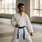Teenage student holding a disciplined ready stance